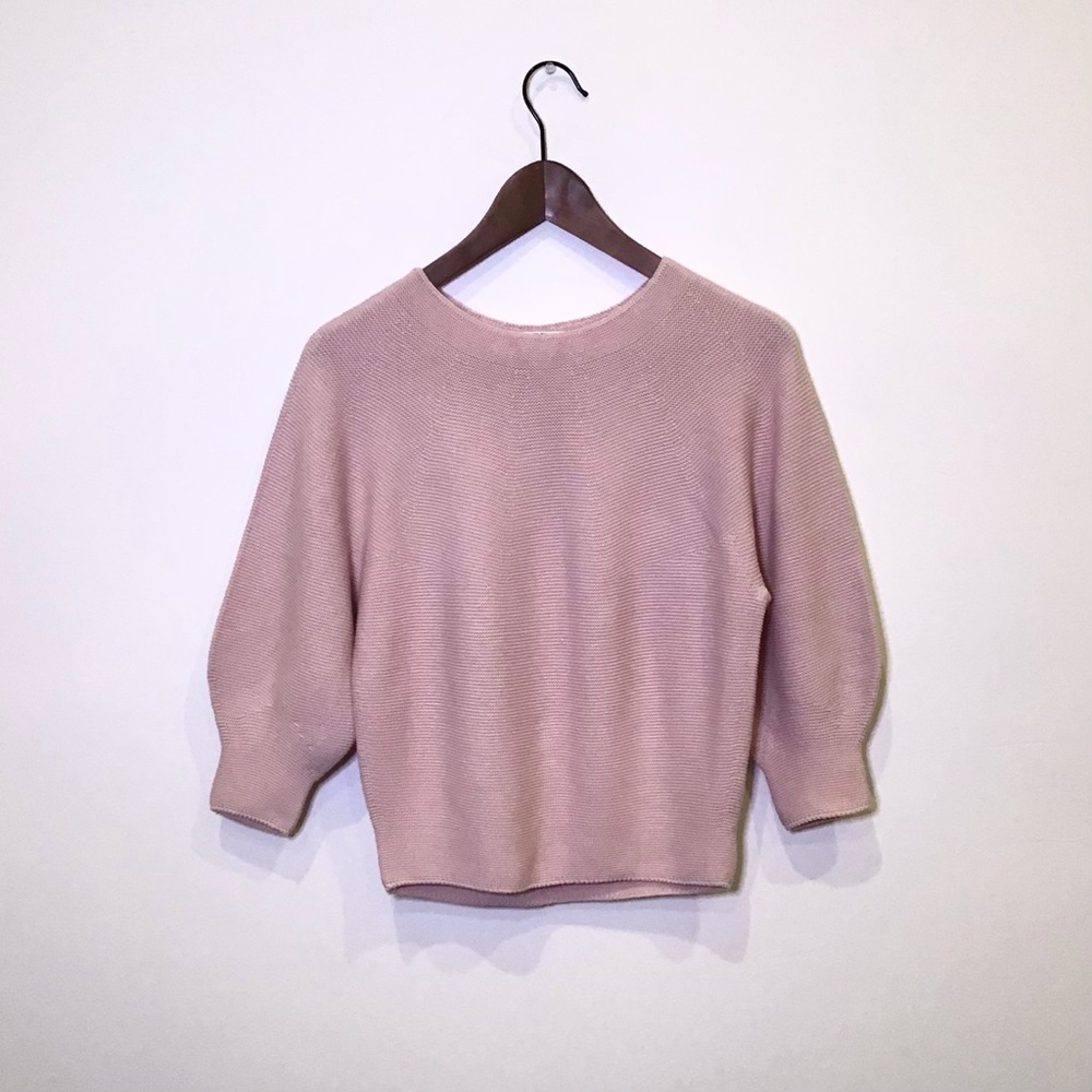 Uniqlo Dusty Pink Textured Knit Crewneck Sweater | Raglan Sleeve Pullover - Picture 2 of 10